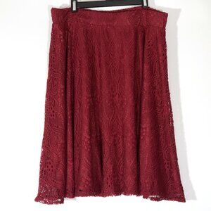 Myth Women's Knee Length Burgundy Stretch Lace Pull-on Knee Length Skirt Sz XL